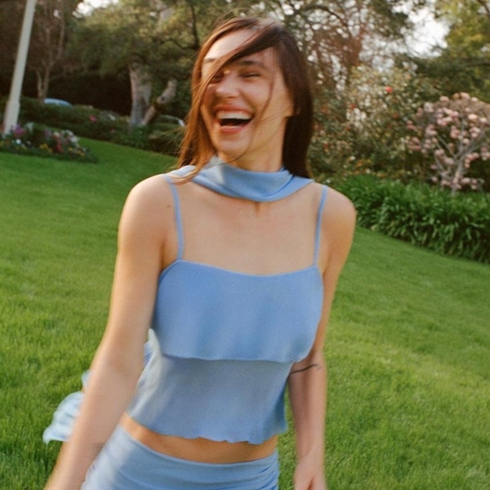 Devon Lee Carlson x Reformation Blue Lola Top
